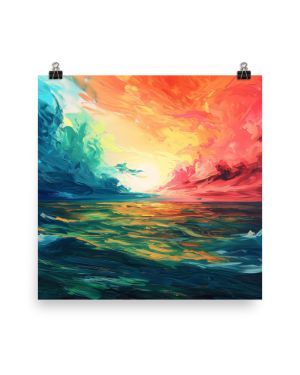 Mystical Sunset over Waves Oil Painting (Print Only)