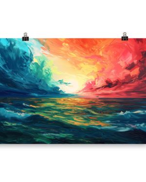 Mystical Sunset over Waves Oil Painting (Print Only)
